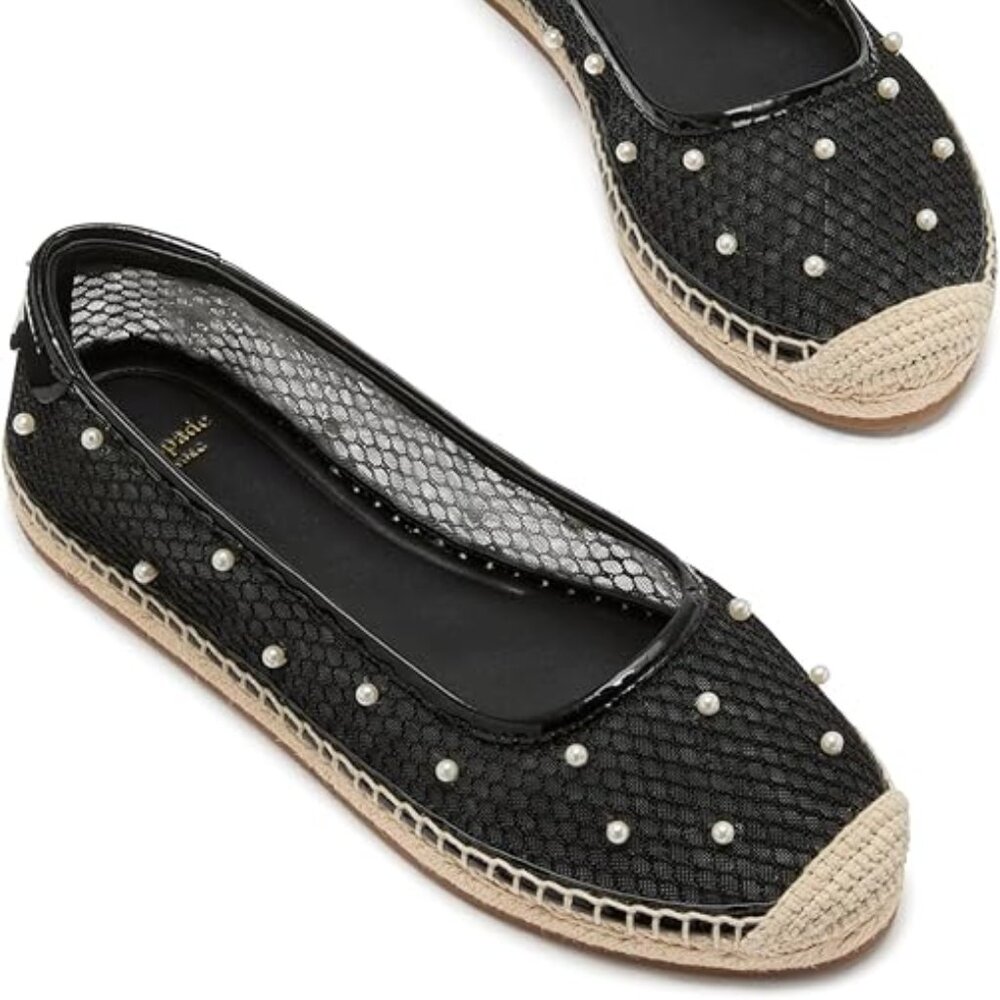 Kate Spade New York Women's Pearl Fishnet Espadrille Ballet Flats 7.5 NWT & Box!